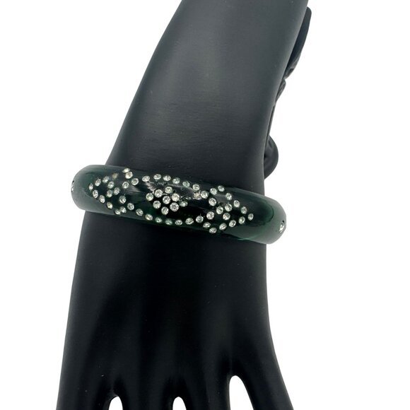 Rhinestone Embellished Green Acrylic Bangle Bracelet - Picture 3 of 4